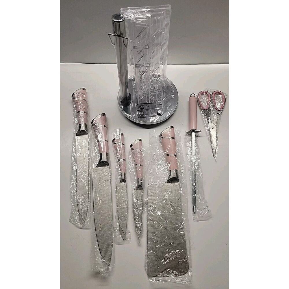 8 Pcs Kitchen Knives Set Pink Acrylic Stainless Steel Professional Chef's Knives